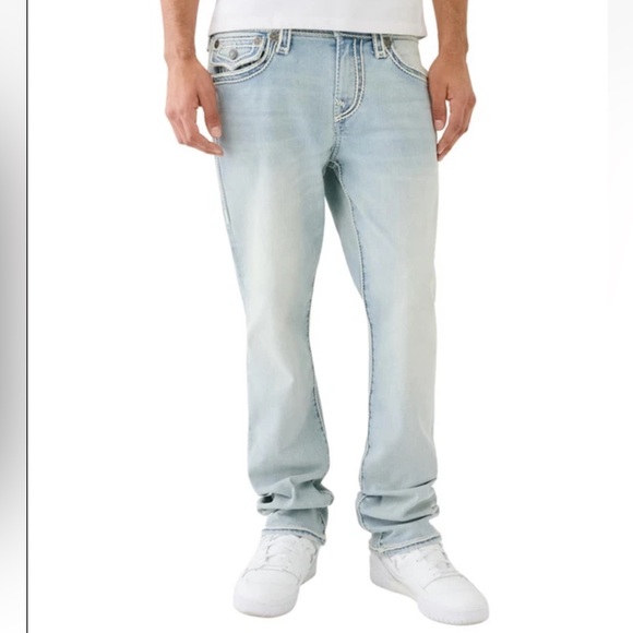 True Religion Straight Flap Jeans Ricky RopeStitch Men 40 (41”) Light Wash - Picture 1 of 15